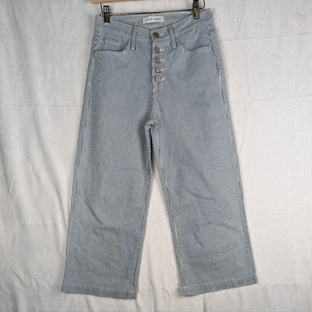 Flying‎ Monkey Wide Leg Cropped Jeans 25 Gaucho Jeans Blue White Stripe Capri
